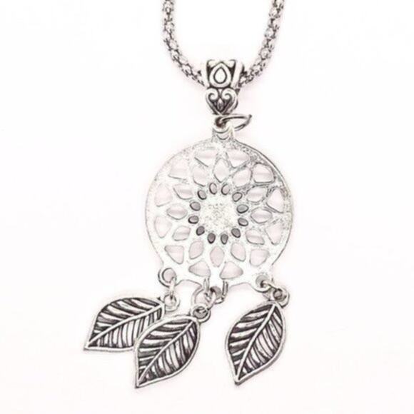 Silver Turquoise Dreamcatcher Feather Boho Necklace - Picture 5 of 5